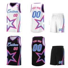 Black Light Blue Pink Star Series Reversible Basketball Jersey 2