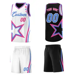 Black Light Blue Pink Star Series Reversible Basketball Jersey 5