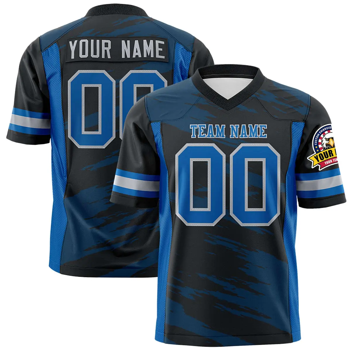 Black Light Blue Scratch Pattern Authentic Football Jersey