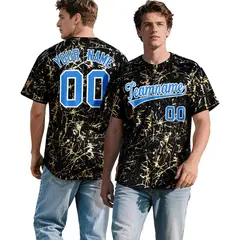 Black Light Blue Shiny Gold Cracked Texture Baseball Jersey