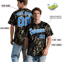 Black Light Blue Shiny Gold Cracked Texture Baseball Jersey 2