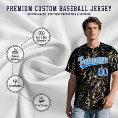Black Light Blue Shiny Gold Cracked Texture Baseball Jersey 3