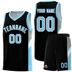 Black Light Blue Side Design Basketball Jersey 1