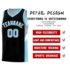 Black Light Blue Side Design Basketball Jersey 2