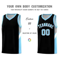 Black Light Blue Side Design Basketball Jersey 3
