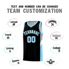 Black Light Blue Side Design Basketball Jersey 4