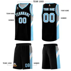 Black Light Blue Side Design Basketball Jersey 5