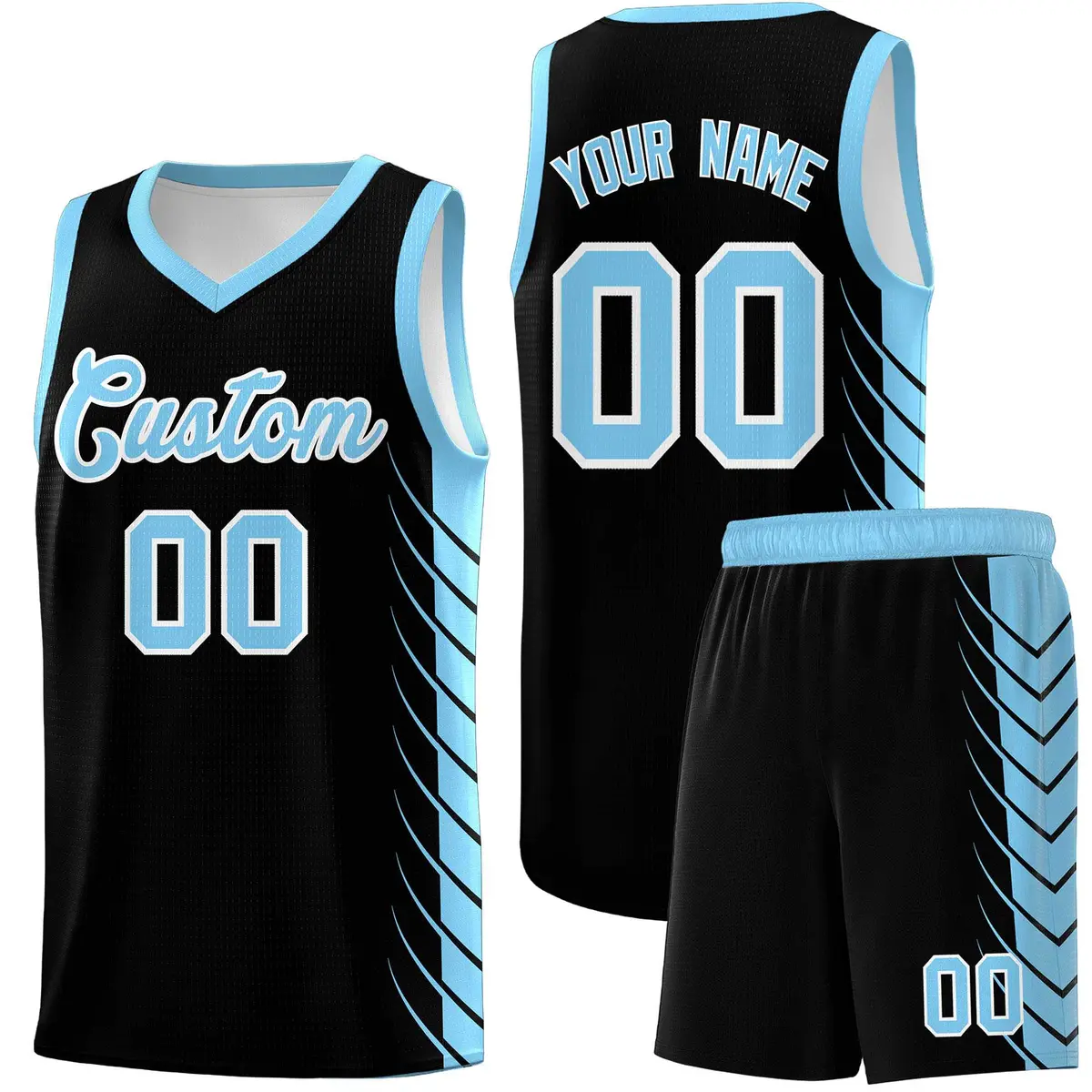 Black Light Blue Side Symmetrical Line Pattern Basketball Jersey