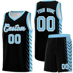 Black Light Blue Side Symmetrical Line Pattern Basketball Jersey 1