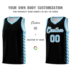 Black Light Blue Side Symmetrical Line Pattern Basketball Jersey 3