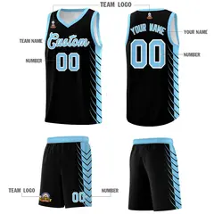 Black Light Blue Side Symmetrical Line Pattern Basketball Jersey 5