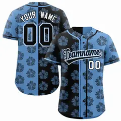 Black Light Blue Split Flower Graffiti Baseball Jersey 1