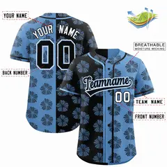 Black Light Blue Split Flower Graffiti Baseball Jersey 2
