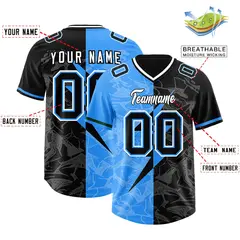 Black Light Blue Split Lightning Pattern Football Jersey 2