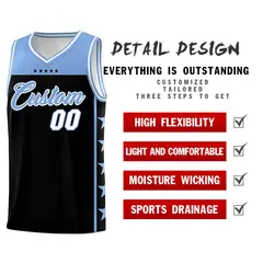 Black Light Blue Star Pattern Team Basketball Jersey 2