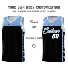 Black Light Blue Star Pattern Team Basketball Jersey 3