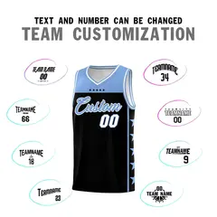 Black Light Blue Star Pattern Team Basketball Jersey 4
