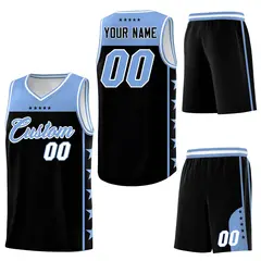 Black Light Blue Star Pattern Team Basketball Jersey 6