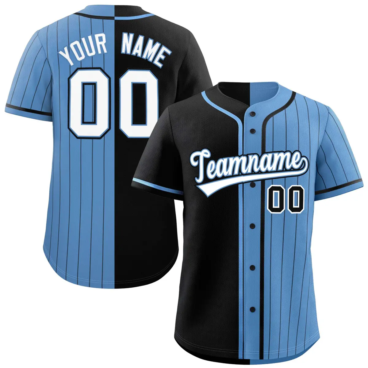 Black Light Blue Stripe-Solid Combo Baseball Jersey
