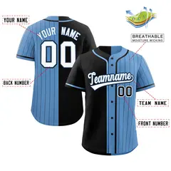 Black Light Blue Stripe-Solid Combo Baseball Jersey 2
