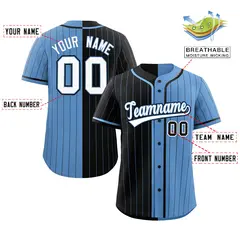 Black Light Blue Striped Two Tone Authentic Baseball Jersey 2