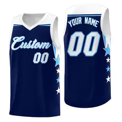 Black Light Blue Two Tone Side Star Color Block Basketball Jersey 1