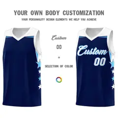Black Light Blue Two Tone Side Star Color Block Basketball Jersey 3