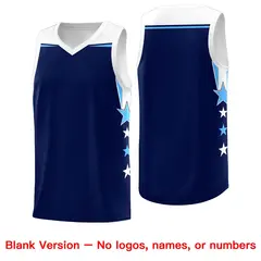 Black Light Blue Two Tone Side Star Color Block Basketball Jersey 6
