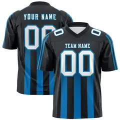 Black Light Blue Vertical Fine Stripe Gradient Football Jersey