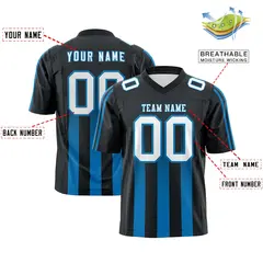 Black Light Blue Vertical Fine Stripe Gradient Football Jersey 2