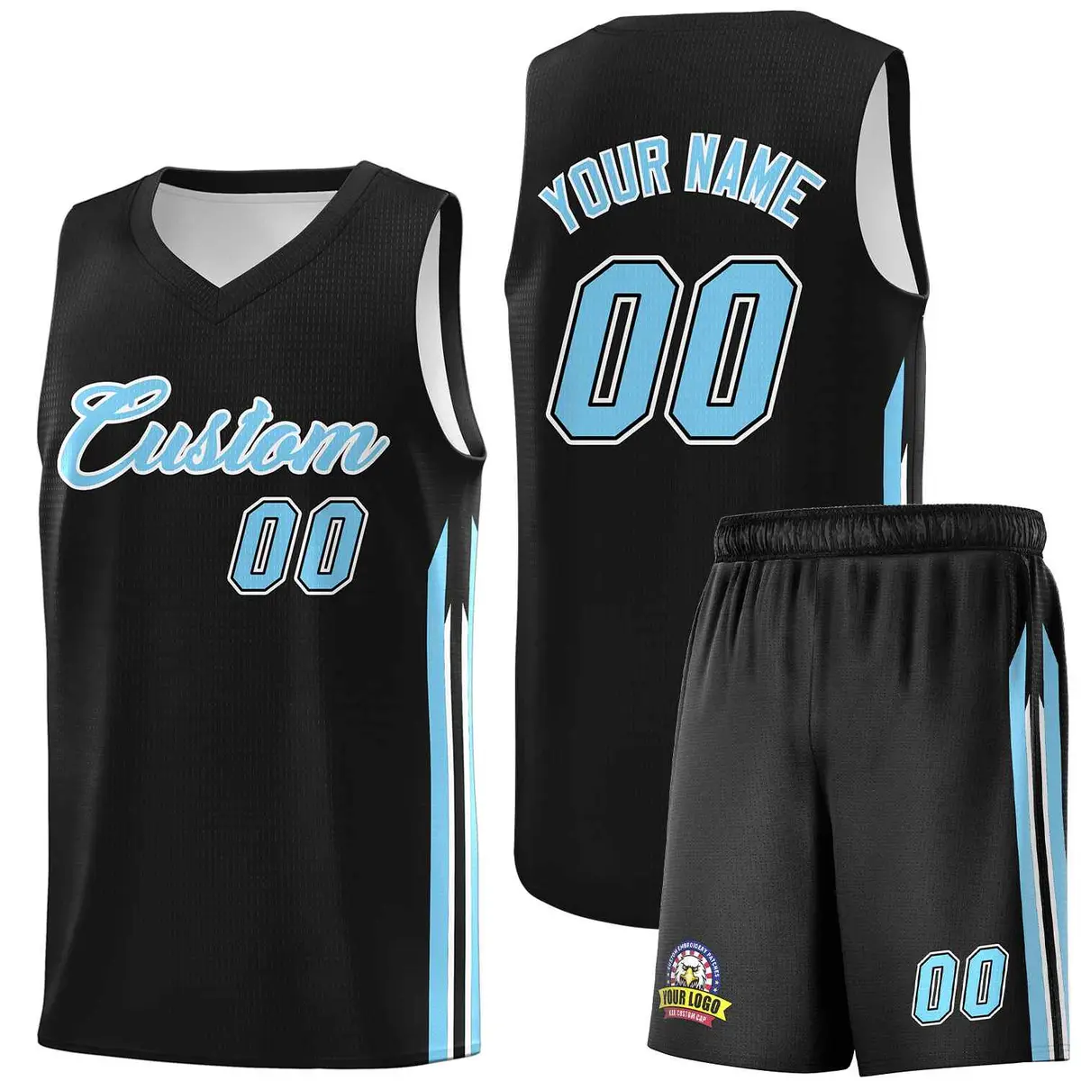 Black Light Blue White Classic Uniform Basketball Jersey
