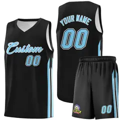 Black Light Blue White Classic Uniform Basketball Jersey