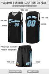 Black Light Blue White Classic Uniform Basketball Jersey 2