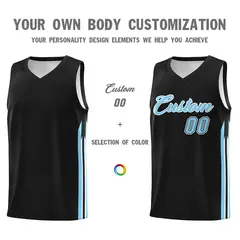 Black Light Blue White Classic Uniform Basketball Jersey 3