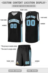 Black Light Blue White Classic Uniform Basketball Jersey 2