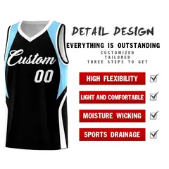 Black Light Blue White Color Block Basketball Jersey 2