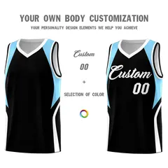 Black Light Blue White Color Block Basketball Jersey 3