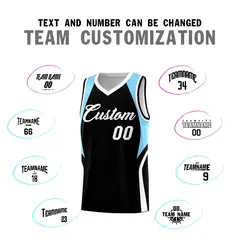 Black Light Blue White Color Block Basketball Jersey 4