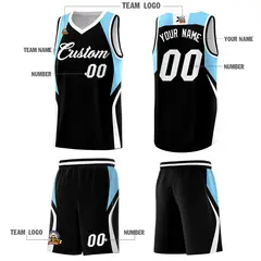 Black Light Blue White Color Block Basketball Jersey 5