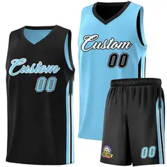 Black Light Blue-White Double Side Basketball Jersey Sets