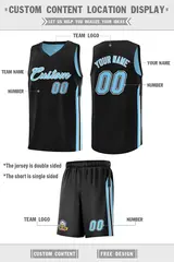 Men's Black Light Blue-White Double Side Basketball Jersey Sets 4