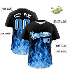 Black Light Blue White Flame Graffiti Baseball Jersey 2