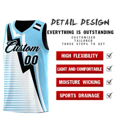 Black Light Blue White Gradient Lightning Stripe Reversible Basketball Jersey 3