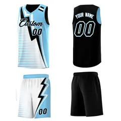 Black Light Blue White Gradient Lightning Stripe Reversible Basketball Jersey 5