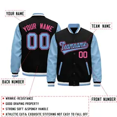 Black Light Blue White Rose Red Raglan Varsity Full-Snap Leather Sleeves Letterman Jacket 2