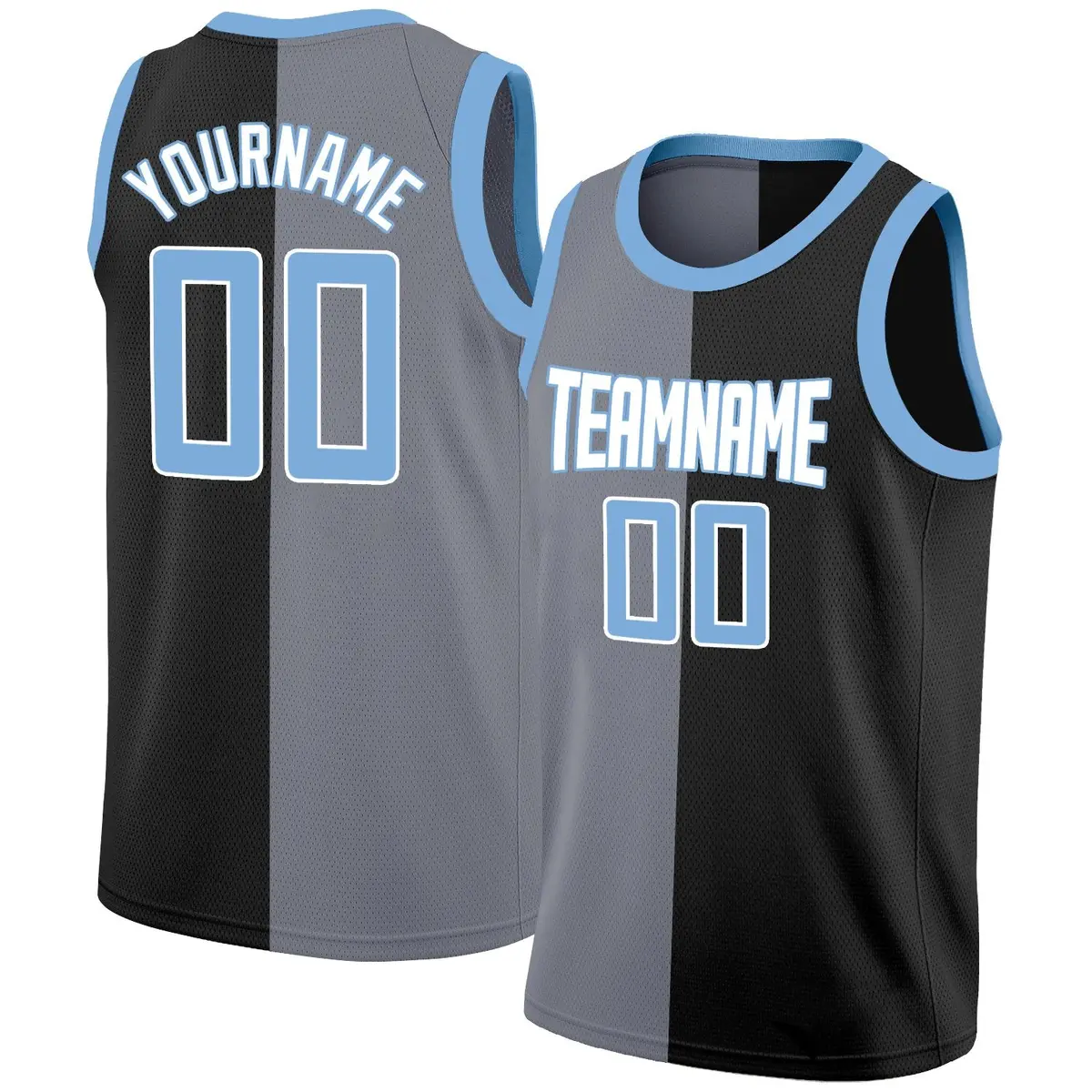 Black Light Blue-White Split Fashion Basketball Jersey