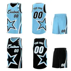 Black Light Blue White Star Series Reversible Basketball Jersey 2