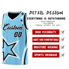 Black Light Blue White Star Series Reversible Basketball Jersey 3