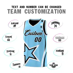 Black Light Blue White Star Series Reversible Basketball Jersey 4