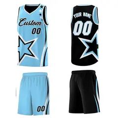 Black Light Blue White Star Series Reversible Basketball Jersey 5